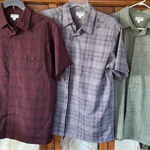 Haggar Men's Casual Plaid Short Sleeve Shirts - Maroon, Gray, Olive Size Large